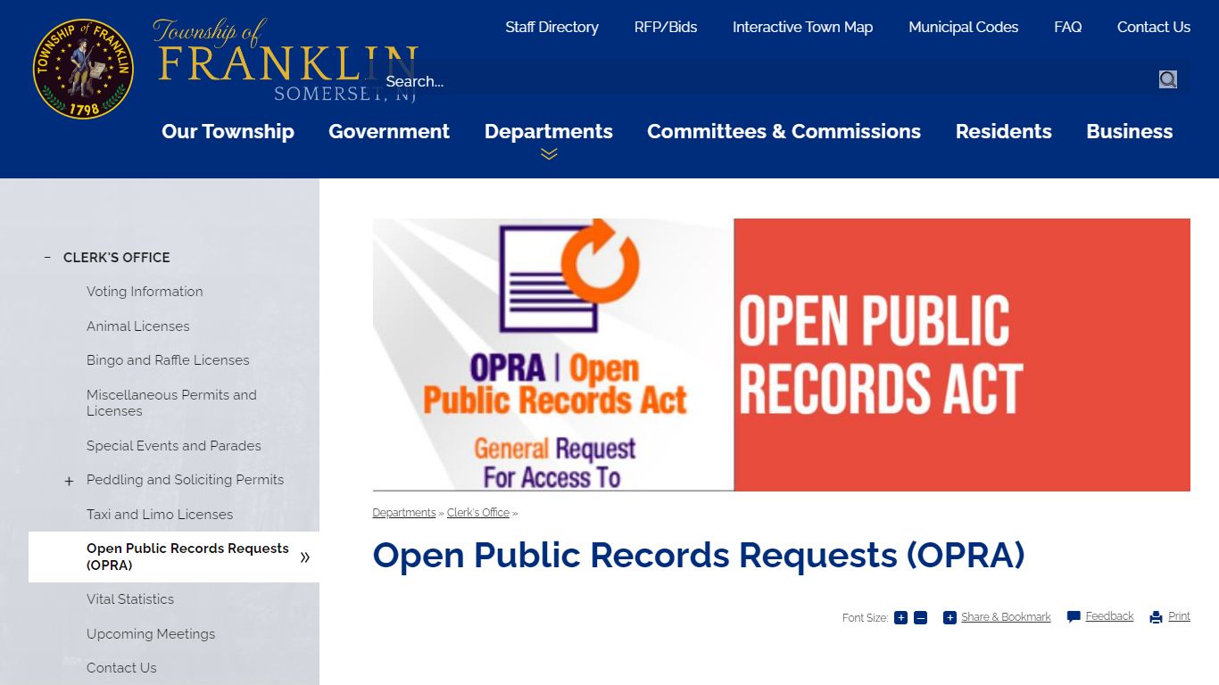 Open Public Records Requests (OPRA) | Township of Franklin, NJ